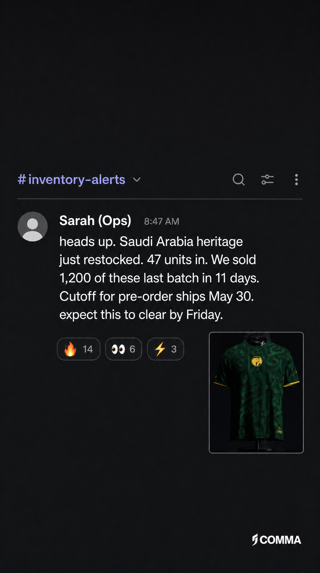 Saudi Arabia · Slack restock alert